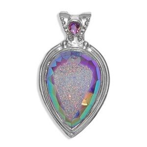 Druzy Pendant with Rainbow Lavender